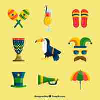 Free vector flat brazilian carnival elements collection