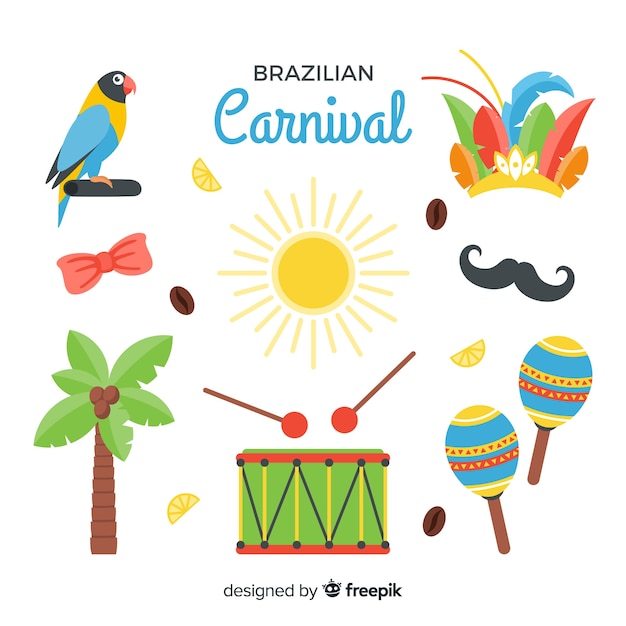 Flat brazilian carnival elements set