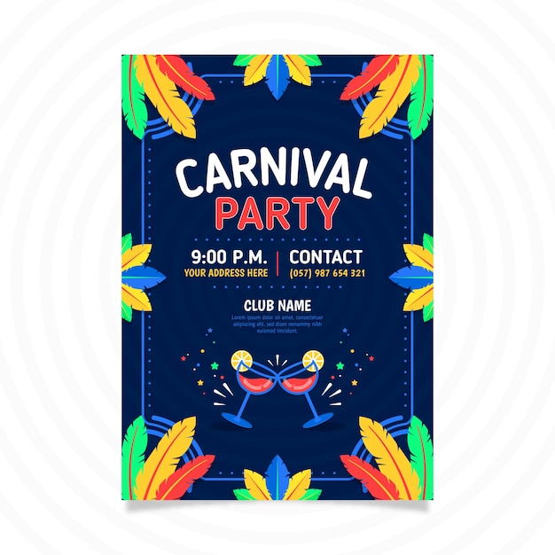 Flat brazilian carnival flyer template