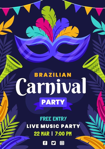flat brazilian carnival flyer template