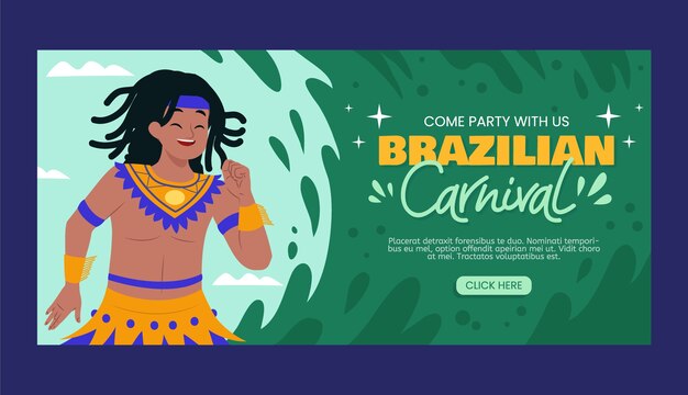 Плоский бразильский карнавал шаблон горизонтального баннера