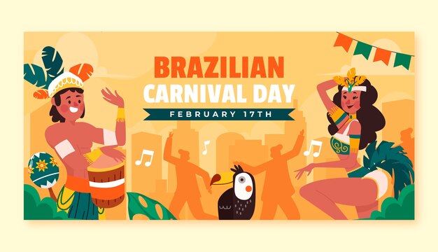 Flat brazilian carnival horizontal banner template