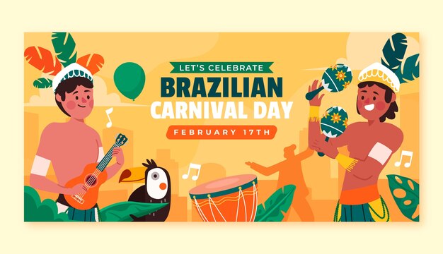 Flat brazilian carnival horizontal banner template