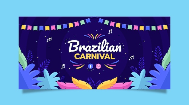 Vettore gratuito banner orizzontale piatto carnevale brasiliano