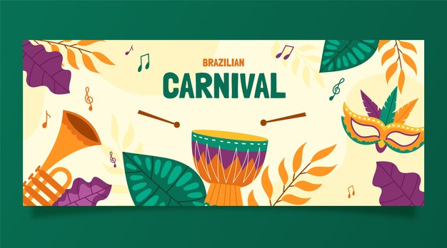 Плоский бразильский карнавал горизонтальный баннер