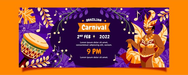 Vettore gratuito banner orizzontale piatto carnevale brasiliano