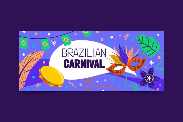 Flat brazilian carnival horizontal banner