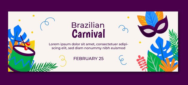 Vettore gratuito banner orizzontale piatto carnevale brasiliano