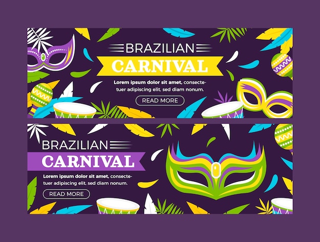 Vettore gratuito set di bandiere orizzontali di carnevale brasiliano piatto