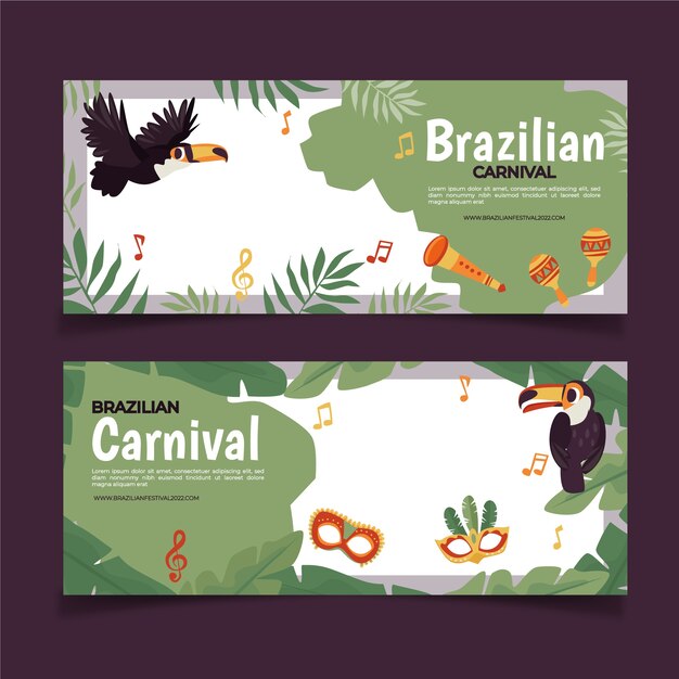 Flat brazilian carnival horizontal banners set