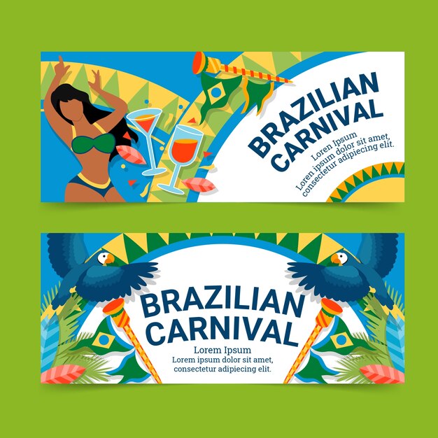 Flat brazilian carnival horizontal banners set