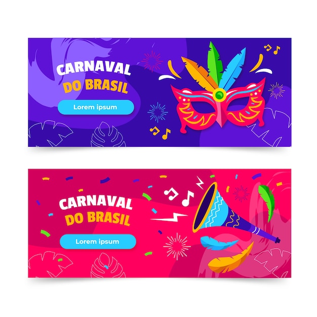 Flat brazilian carnival horizontal banners set