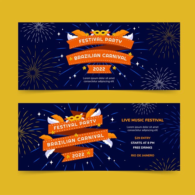 Flat brazilian carnival horizontal banners set