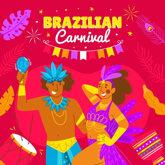 Плоская иллюстрация бразильского карнавала
