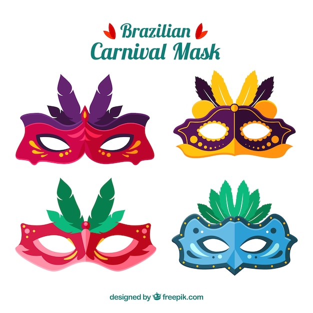 Vettore gratuito collezione di maschera di carnevale brasiliano piatto