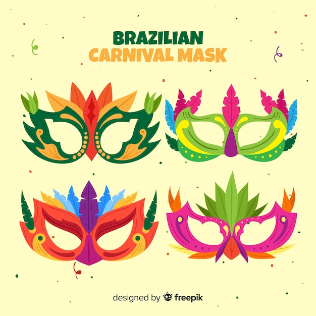 Flat brazilian carnival masks pack