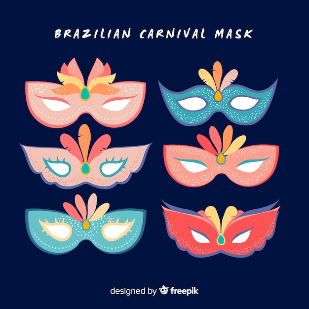 Flat brazilian carnival masks pack