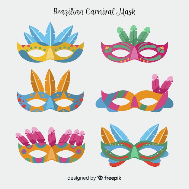 Flat brazilian carnival masks pack