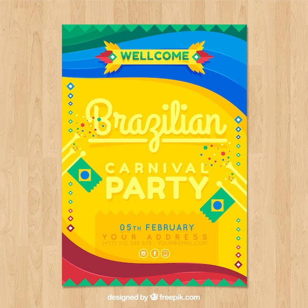 Free vector flat brazilian carnival party flyer/poster