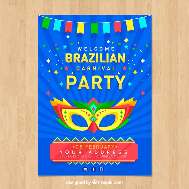 Плоский бразильский карнавальный флаер / плакат