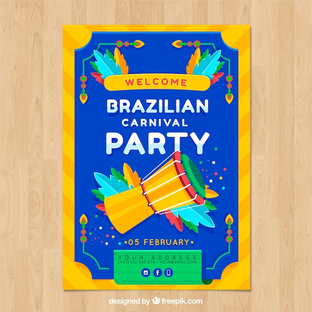 Free vector flat brazilian carnival party flyer/poster