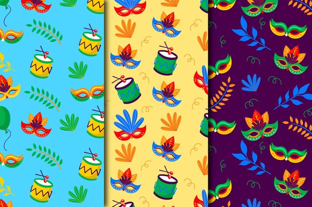 Flat brazilian carnival patterns collection