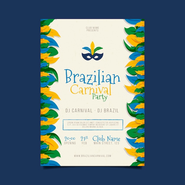 Modello di manifesto piatto carnevale brasiliano