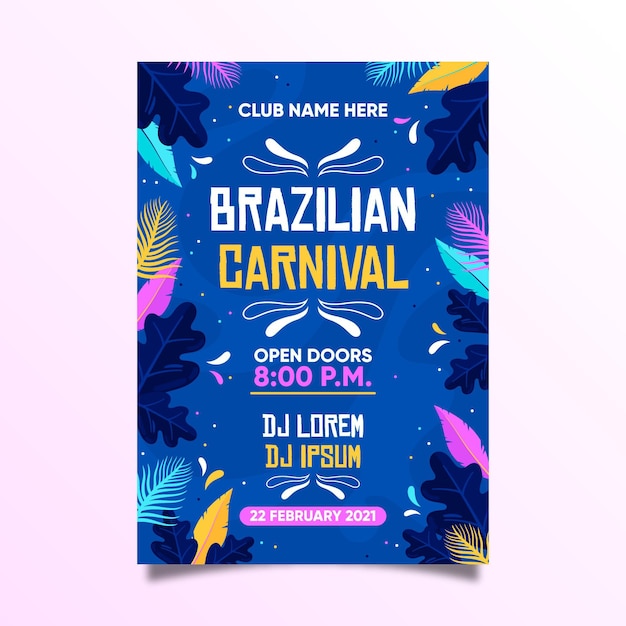 Modello di poster di carnevale brasiliano piatto