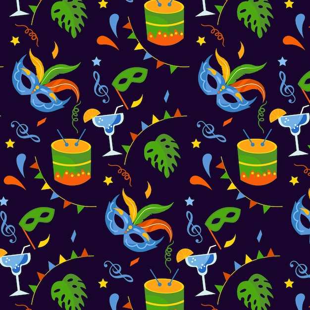 Flat brazilian carnival seamless pattern