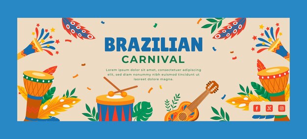 Flat brazilian carnival social media cover template