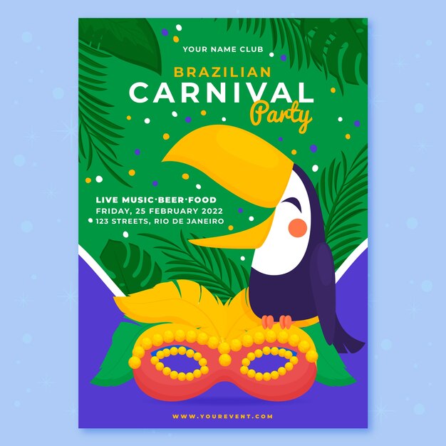 Free vector flat brazilian carnival vertical flyer template