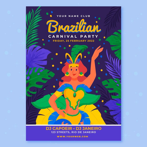flat brazilian carnival vertical flyer template