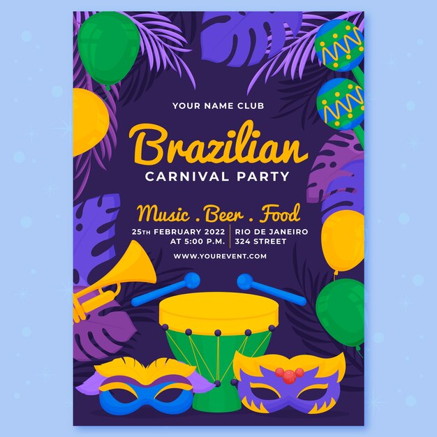 flat brazilian carnival vertical flyer template