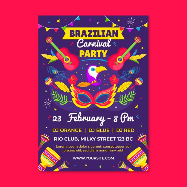 Flat brazilian carnival vertical flyer template