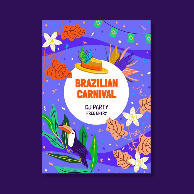 Free vector flat brazilian carnival vertical flyer template