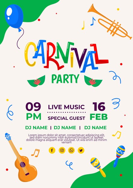 Flat brazilian carnival vertical flyer template