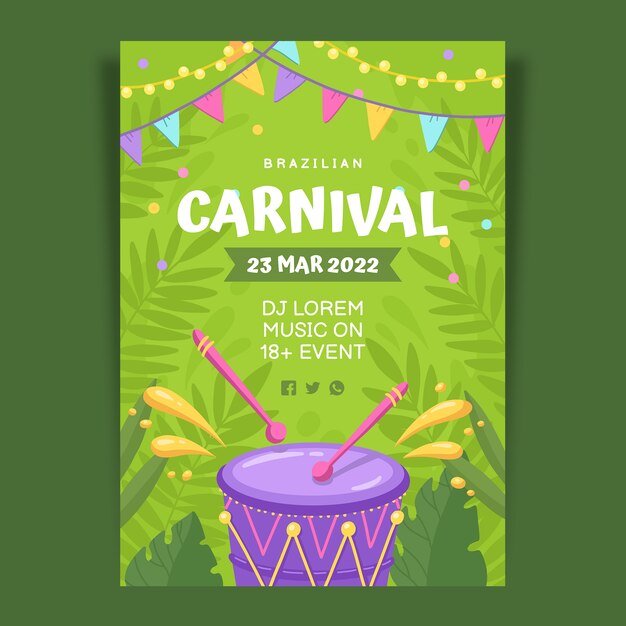 Flat brazilian carnival vertical flyer template