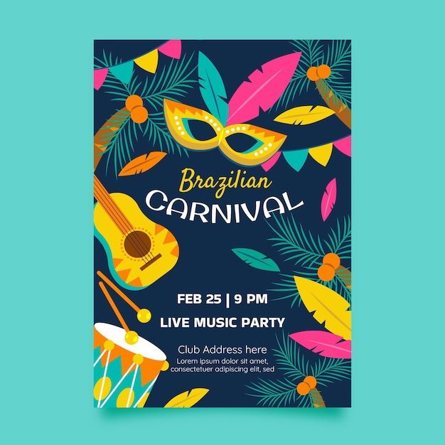 Free vector flat brazilian carnival vertical flyer template