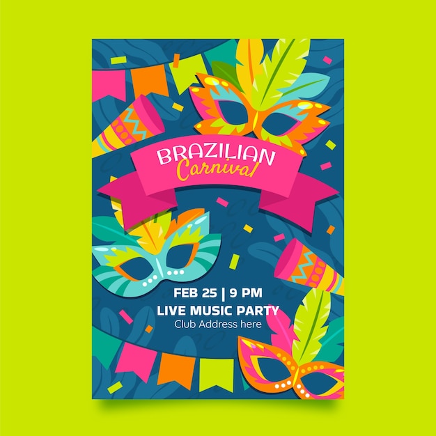 Free vector flat brazilian carnival vertical flyer template