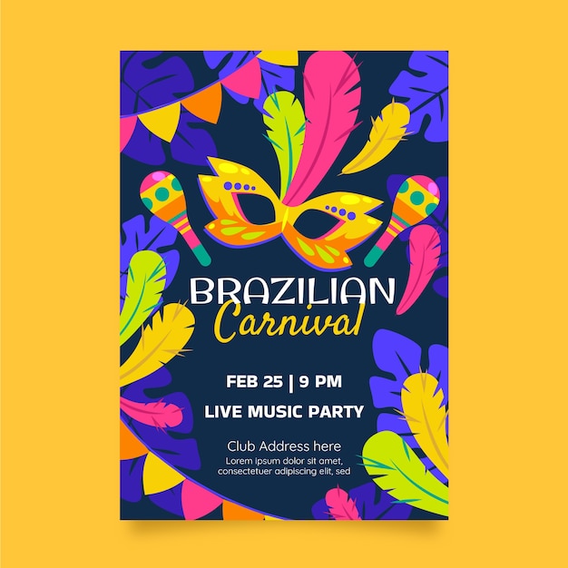 Free vector flat brazilian carnival vertical flyer template