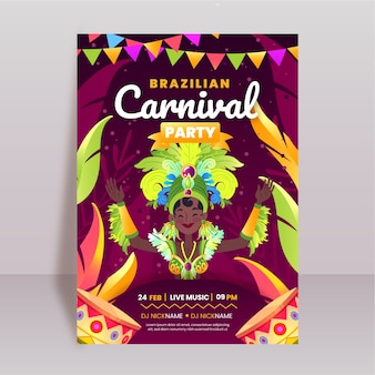 Flat brazilian carnival vertical poster template