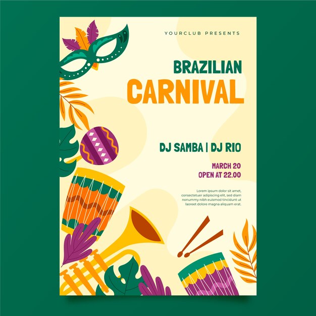 Free vector flat brazilian carnival vertical poster template