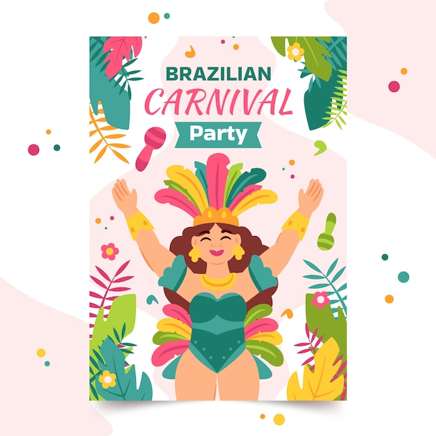 Free vector flat brazilian carnival vertical poster template