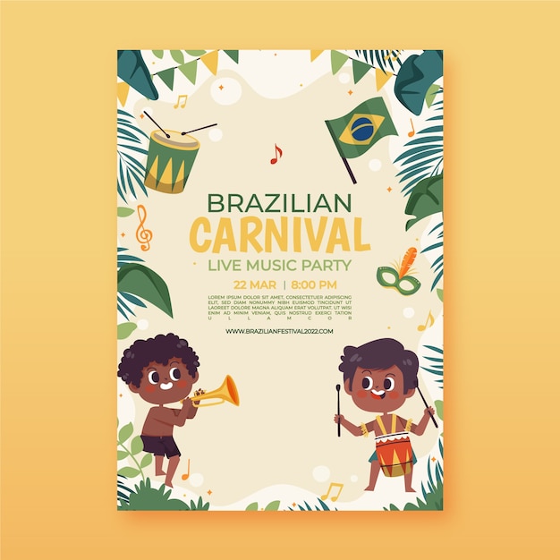 Flat brazilian carnival vertical poster template