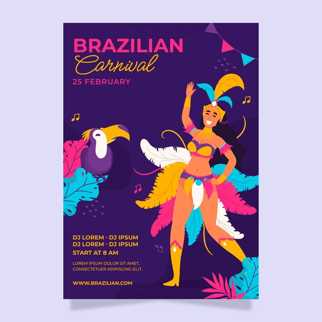 Flat brazilian carnival vertical poster template