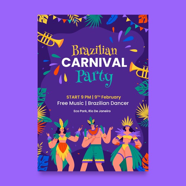 flat brazilian carnival vertical poster template