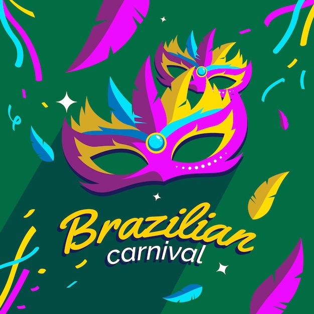 Vettore gratuito carnevale piatto brasiliano con maschera festiva