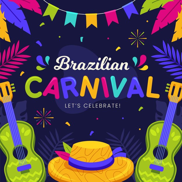 Flat brazilian carnival with guitar