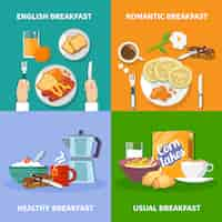 Free vector flat breakfast icons set