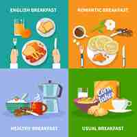 Free vector flat breakfast icons set